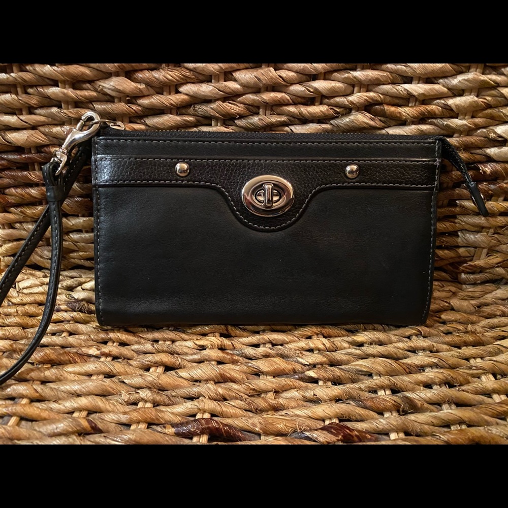 Black coach leather wristlet